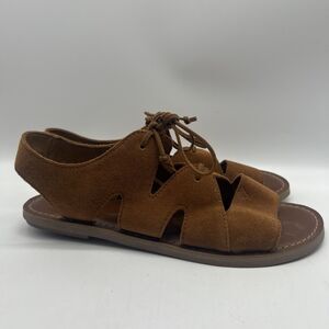 Toms Sandals Womens 8 Suede Leather Gladiator Ankle Strap Lace‎ Flat Shoes